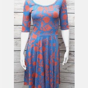 NWOT Lularoe Nicole Dress Blue Floral Flared A-line Skirt Sz